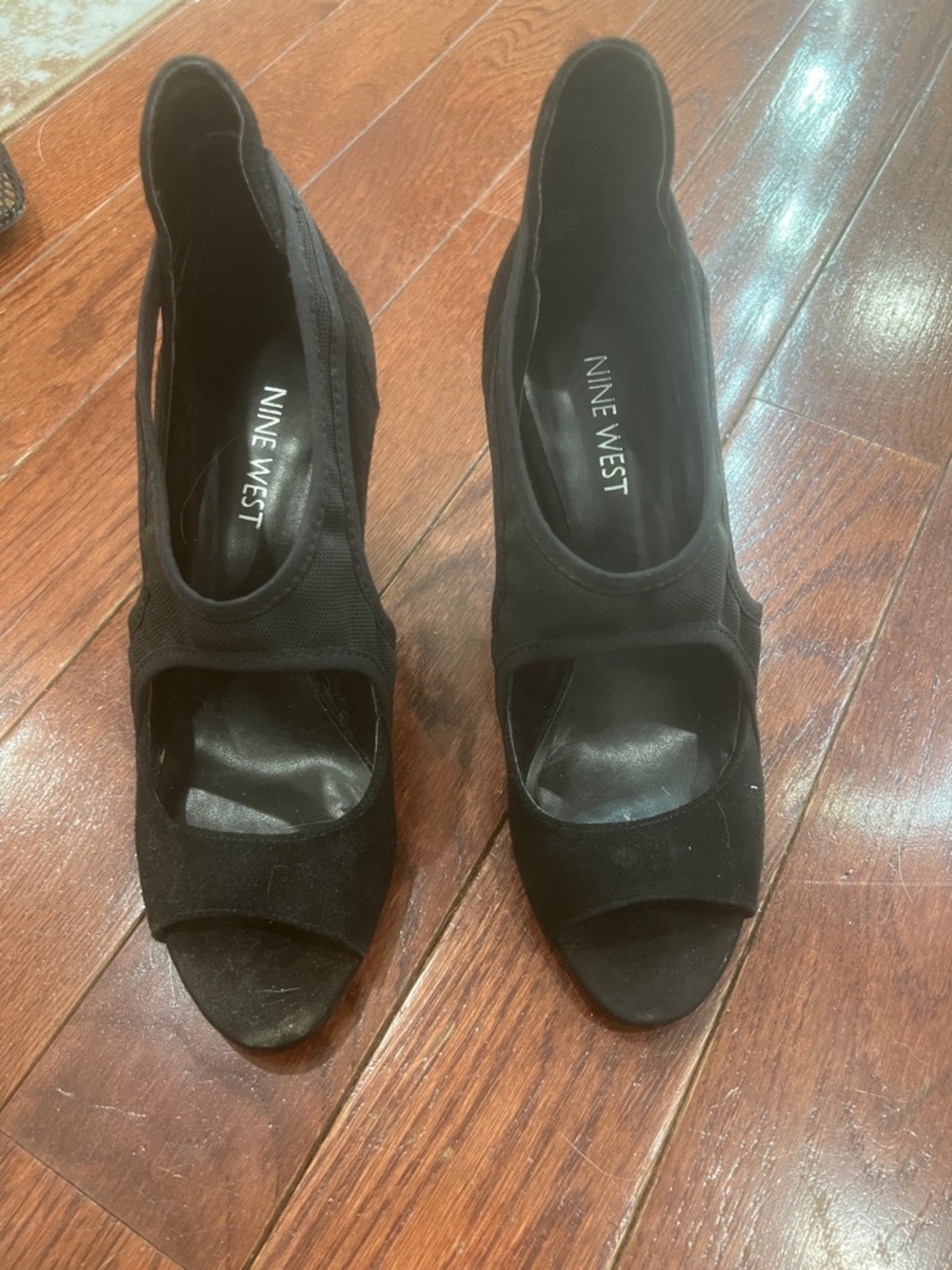 Nine West Black Open-Toe Mesh & Suede Heels